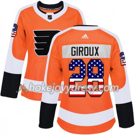 Dámské Hokejový Dres Philadelphia Flyers Claude Giroux 28 2017-2018 USA Flag Fashion Oranžová Adidas Authentic